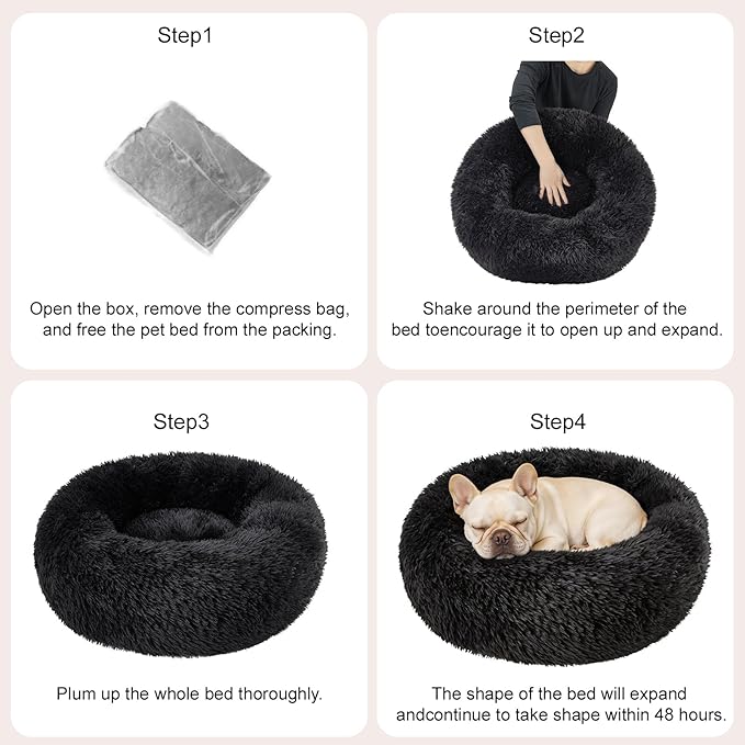 Dog Calming Beds for Medium Large Dogs - Round Donut Washable Puppy Dog Bed, Anti-Slip Faux Fur Fluffy Donut Cuddle Anxiety Cat Pet Bed(36" Black