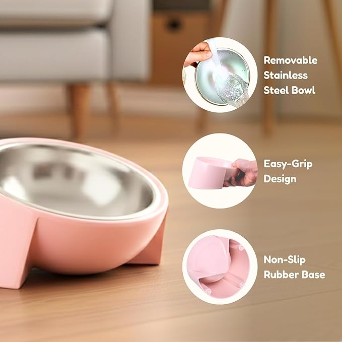 Tilted Dog Bowl for Flat-Faced & Senior Dogs, 2 Pack 15° Slanted Stainless Steel Dog Food Bowl, Elevated Pet Feeder for Small & Medium Dogs, Comfortable Eating Design (Black*2, M (420 ML / 1.5 Cups)