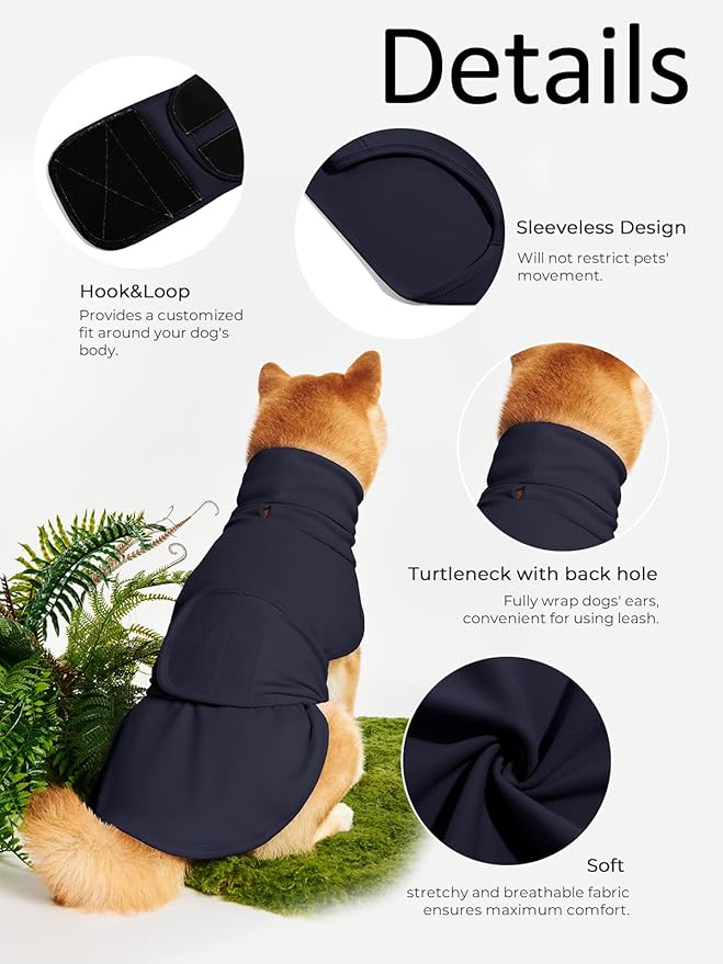 Dog Anxiety Calming Vest Adjustable Turtleneck Thunder Shirt Jacket for Fireworks, Separation, Vet Visits, Pet Hoodie for Large Medium Dogs