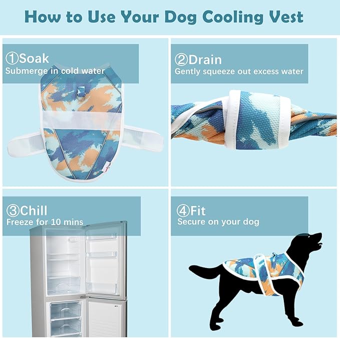 Dog Cooling Vest – Lightweight Pet Cooling Shirt 3D Breathable Mesh, Reflective Strips & UV Protection for Walking, Hiking, Park – Adjustable Fit Dog Cooler Jacket with D-Ring U-DCV02XL