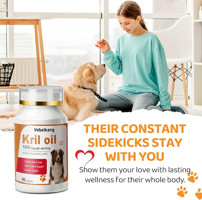 Krill Oil Omega 3 for Dogs - Allergy Relief - Joint Health - Itch Relief, Shedding - Skin and Coat Supplement - 90-Count Deep Sea Krill Oil Capsules - Omega 3 6 9 - EPA & DHA Fatty Acids