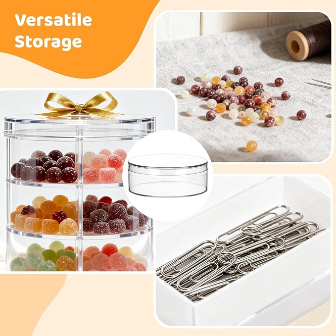 50 Pcs Clear Acrylic Round Boxes, 3.1" Plastic Circle Boxes with Lids, Small Transparent Candy Boxes, Party Treats Storage Containers for Cookies, Beads, Jewelry