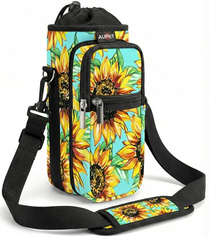 AUPET Water Bottle Sling Bag Sleeve Holder Carrier 25/32/40/64 oz,Insulated Crossbody Water Bottle Case Cover with Strap and Pockets for Men/Women Walking Hiking