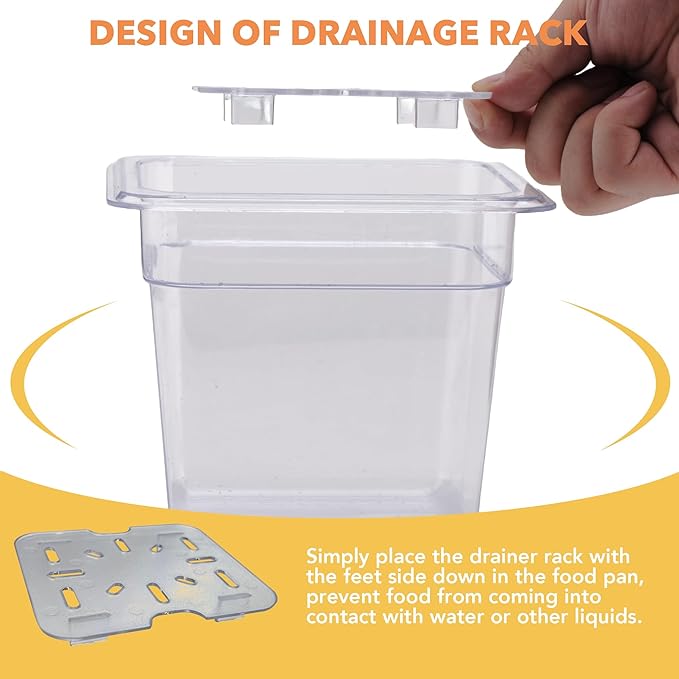 1/6 6'' 6 Pack NSF Commercial Food Pans with Lids & Drain Tray, 1/6 Size 6 Inch Deep Restaurant Containers, Food Storage with Capacity Scale, Restaurant Supplies Hotel Pan, Polycarbonate