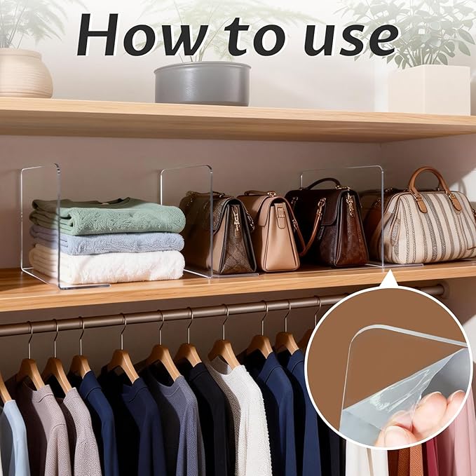 18 Pack Shelf Dividers for Closet Organization, 11.8''×9.8'' Deep Acrylic Clear Vertical Shelves Separators for Home Organization Enthusiasts