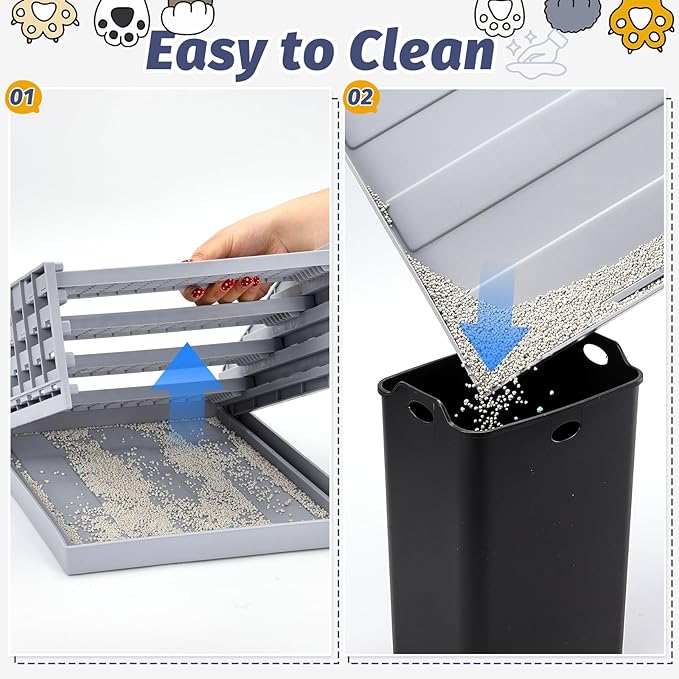 Adjustable Litter Box Step for Cats, 4-Layer Litter Catcher Ramp for Automatic Litters Robot, Cat Stool for Kittens and Senior Cats, Cat Steps for Litterbox Easy Clean (Grey)
