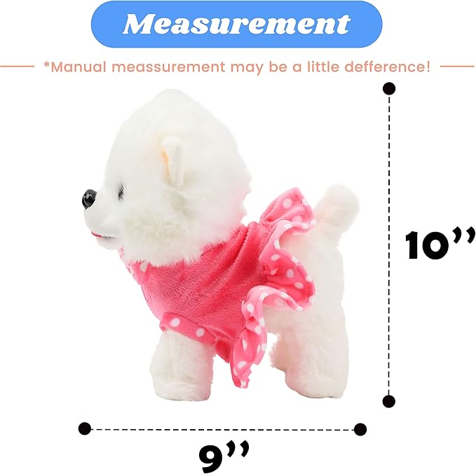 Hopearl Walking Pomeranian Interactive Electronic Pet Dog Toy Remote Control Leash Animated Puppy Nodding Barking Wagging Tail Gifts for Toddlers Birthday, White, 10''
