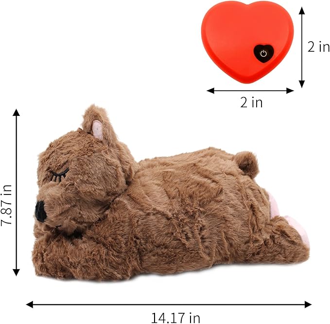 3T GROUP Puppy Heartbeat Toy Sleep Aid Dog Heartbeat Stuffed Animal Bear Toy for Puppy Essentials Anxiety Relief Plush Pillow Calming Aid Comfort Toys for Dogs(Coffee)