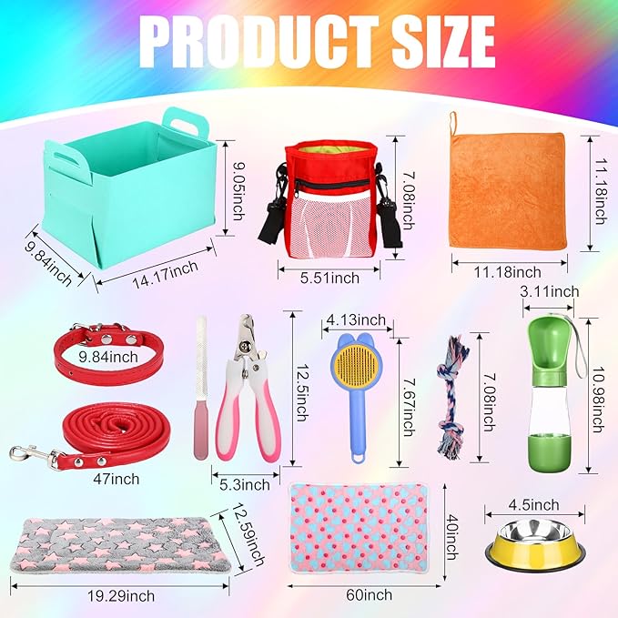 Abbylike 50 Pcs Puppy Supplies Starter Kit for Small Dogs Puppy Essentials Includes Leash, Bowls, Teeth Brushes, Water Bottle, and More Accessories for Dogs Christmas Welcome Gift (Colorful)