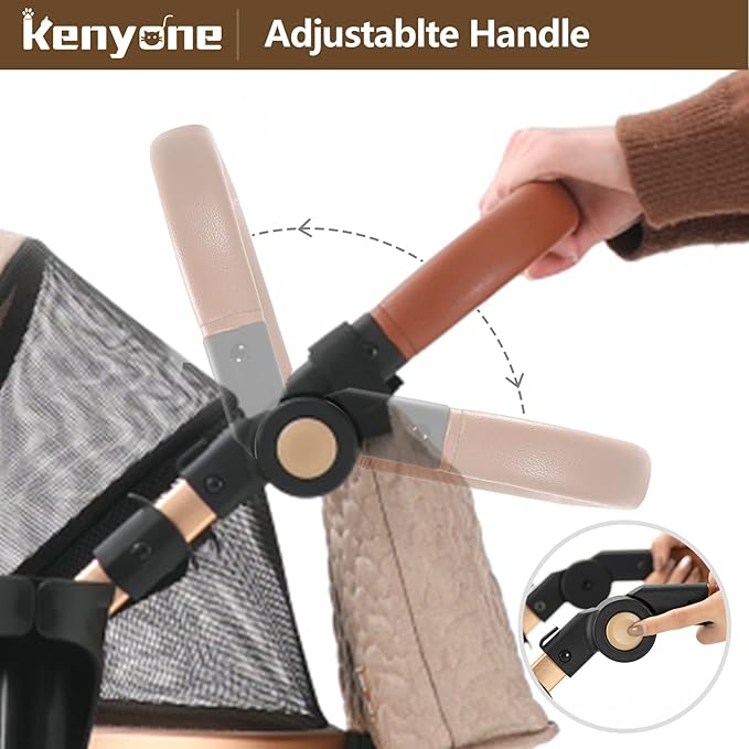 Kenyone Pet Stroller 3 in 1 for Medium Small Size Dogs Luxury Large Cat Stroller Detachable Carrier for Puppy, Kitty, Doggie (C510L Khaki)