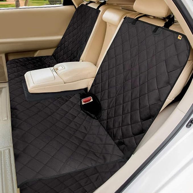 Dog Car Seat Cover for Back Seat, Waterproof Bench Backseat Protector, Nonslip Rear Seat Cover for Kids & Pets, Compatible with Middle Armrests, Fits Most Cars SUVs & Truck
