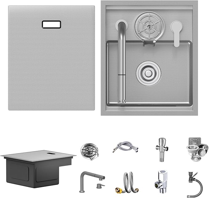17.72 x 14.96 inch Bar Sink 11 Gauge Handmade Stainless Steel Wet Sink Topmount Small Kitchen sink Sinagle Bowl With Brushed Finish for Outdoor RV and Prep Use