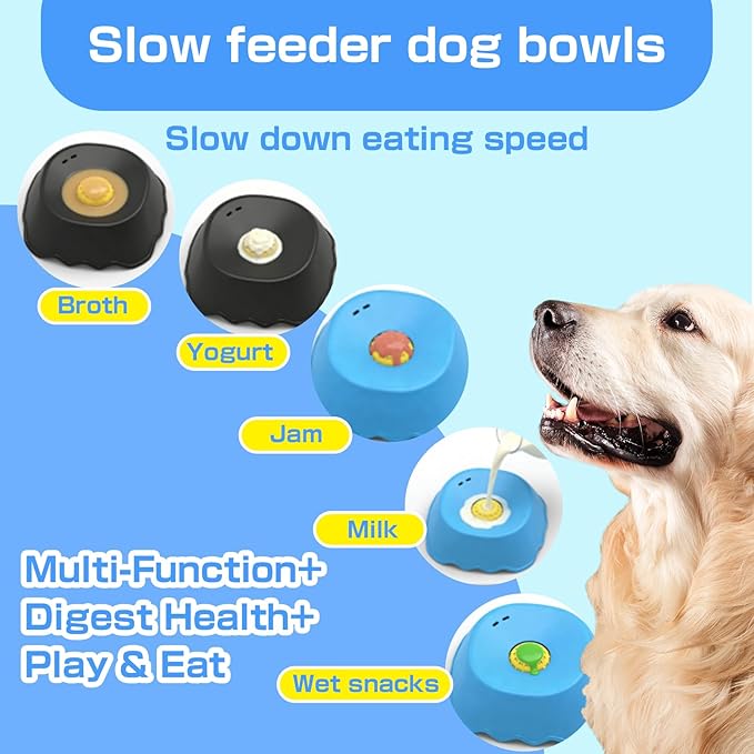 Slow Feeder Dog Bowls Interactive Dog Licking Toy & Lick Bowl for Dogs, Large Capacity Non-Slip Dog Lick Bowl for All Dogs (Black&Blue)