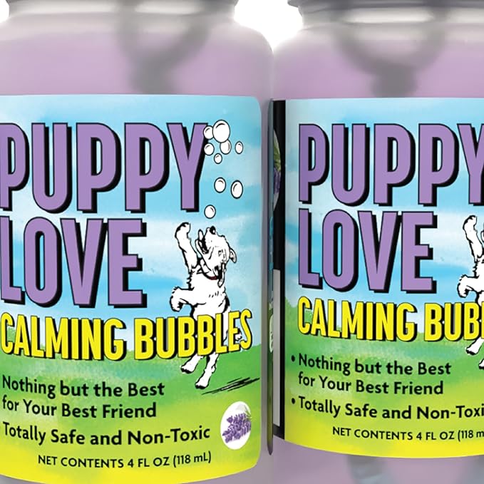 Atomic Bubbles: Puppy Love Calming Bubbles - Lavender Scented 2-Pack - 4oz Bottles, Dog Interactive Toy, Pet Safe, Non-Toxic, Indoor & Outdoor Play