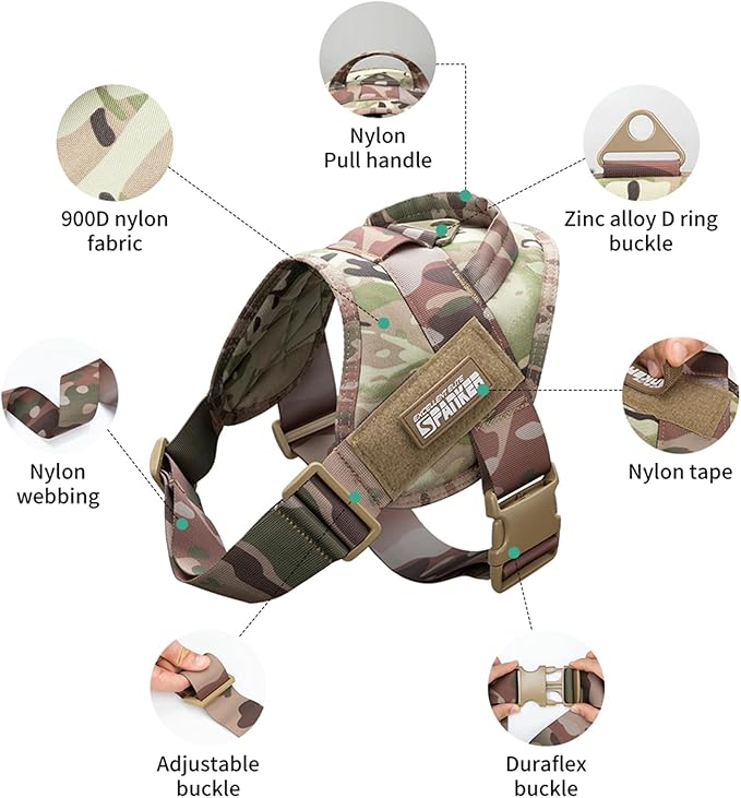 EXCELLENT ELITE SPANKER Tactical Dog Vest Training Military Patrol Service Dog Harness Easy Control Adjustable No-Pull Nylon Pet Harness with Handle for Small Medium Large Dogs(MCP-XL)