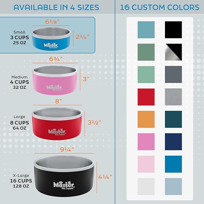 Master Pet Supply Stainless Steel Dog Bowls - 25 oz, Heavy Duty - Pistachio, Double Wall Extra-Thick Insulated, Non-Slip Pet Water Bowl for Dogs, Cats & Pets, Anti Rust Metal, Dish Washer Safe