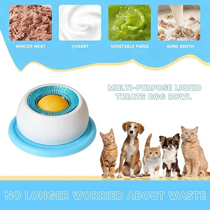 Lick Bowl for Dogs & Cats - Anxiety Relief Slow Feeder with Non-Slip Base,Slow Down Eating Speed and Add More Fun for Your Dog and Cats,Entertained Ball-in (Blue)