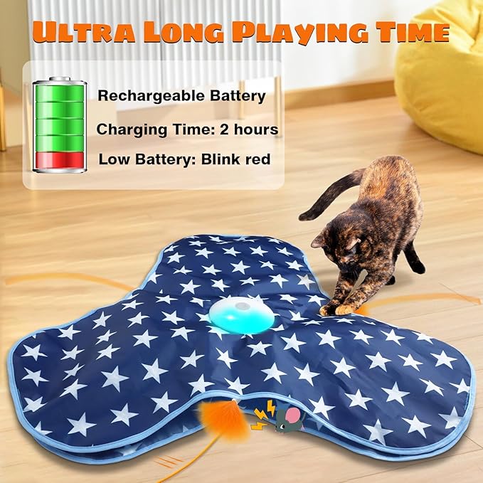 Interactive Cat Toys Chirping and Moving Feather Wand - Motion-Activated Cat Toys and Rechargeable