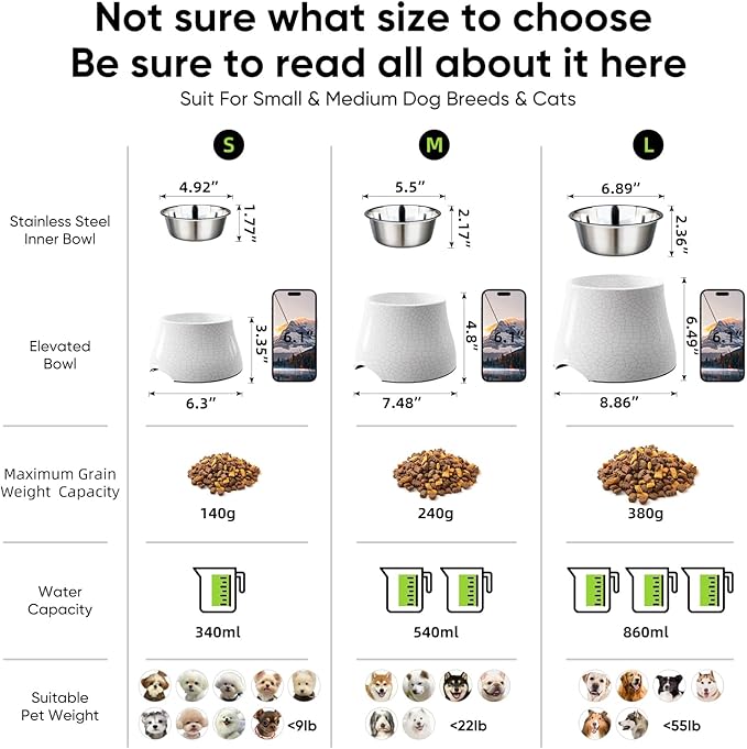 Elevated Dog Bowls with Stainless Steel Bowl, Prevention of Vertebrae Disease Dog Food Bowl, Non-Slip and High Capacity Pet Bowls Crackle Design M/2 Cup