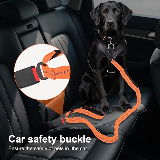 Heavy Duty Dog Leash, 4-6 Ft Shock Absorbing with Heavy-Duty Seatbelt Buckle & Dual Handles - No Bungee, for Medium to Large Dogs (Khaki)