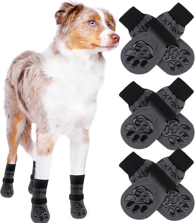 EXPAWLORER 6PCS Anti-Slip Dog Socks to Prevent Licking Paws,Dog Shoes for Hot Pavement,Best Paw Protector Traction Control on Hardwood Floor,Dog Booties for Puppy Small Medium Large Senior Dogs
