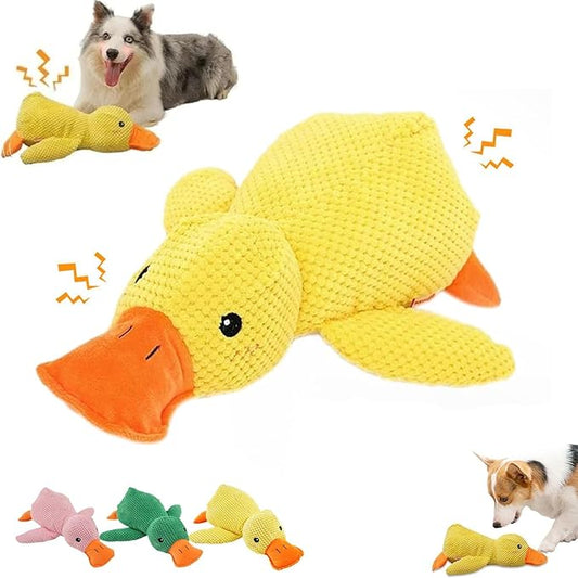 Yilia 2025 Cute Yellow Calming Duck Dog Toy, Quack-Quack Duck Dog Toy, Cute Stuffed Calming Duck Dog Toys with Soft Squeaker, Interactive Dog Toys for Aggressive Chewers (Yellow)