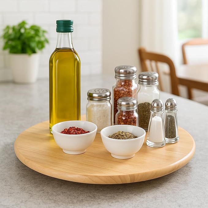PJ Wood Lazy Susan Wooden Turntable Organizer for Kitchen Pantry Cabinet Storage Rack Tray 15.3 Inch, Natural – Rotating Countertop Board
