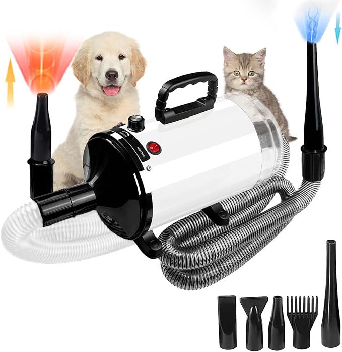 Dog Vacuum & Dryer for Shedding Grooming,5.2HP/ 3800W Dog Grooming Kit,Adjustable Speed and Temperature with 5 Nozzles