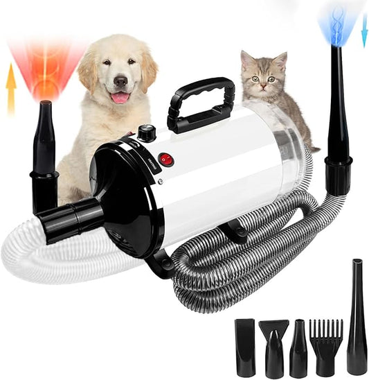 Dog Vacuum & Dryer for Shedding Grooming,5.2HP/ 3800W Dog Grooming Kit,Adjustable Speed and Temperature with 5 Nozzles