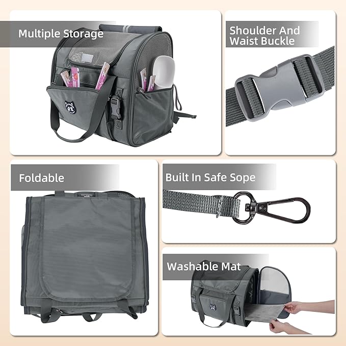 Expandable Cat Carrier Backpack — Airline Approved, Waterproof, Up to 14lbs (Dark Grey)