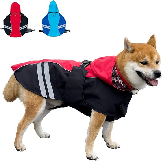 Dog Raincoat for Medium Large Extra Large Dogs, Waterproof Rain Jacket with Reflective Strap, Lightweight Hoodies Full-Body Coverage Dry Clothes (S, Red)