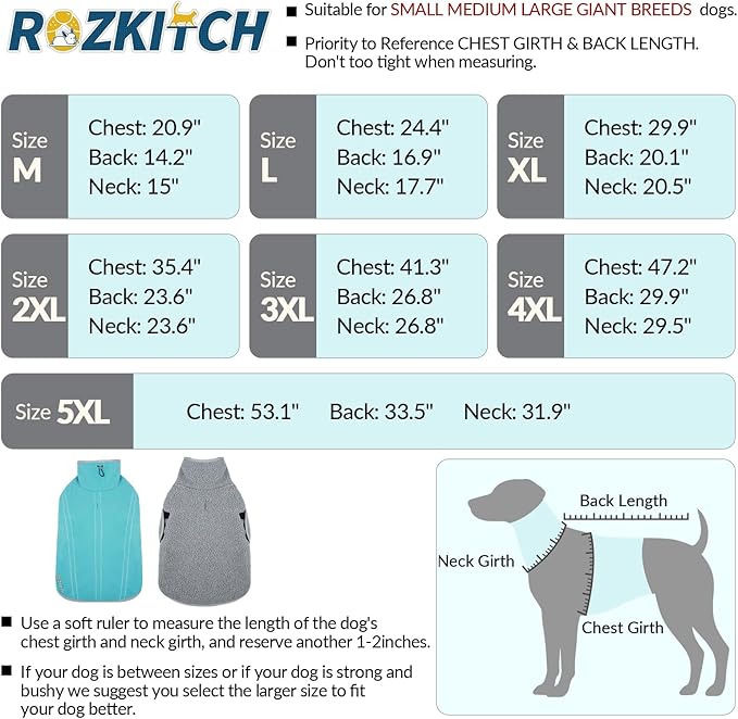 ROZKITCH Dog Coats and Sweaters in X Large, Double-Sided Plush Sweatshirt, Adjustable Vest with Wide Hook and Loop Bluegreen XL