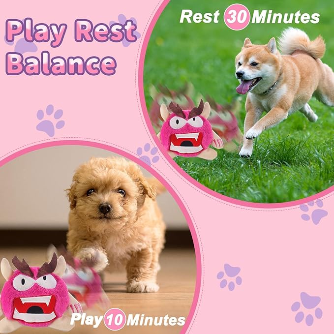 Interactive Dog Toys for Boredom - Upgrade Dog Toys Interactive Monster Plush Ball, Squeaky Moving Dog Ball Toy, Shake Bounce Boredom Talking Toys for Dog Pets Exercise Electronic Toy for Puppy pink