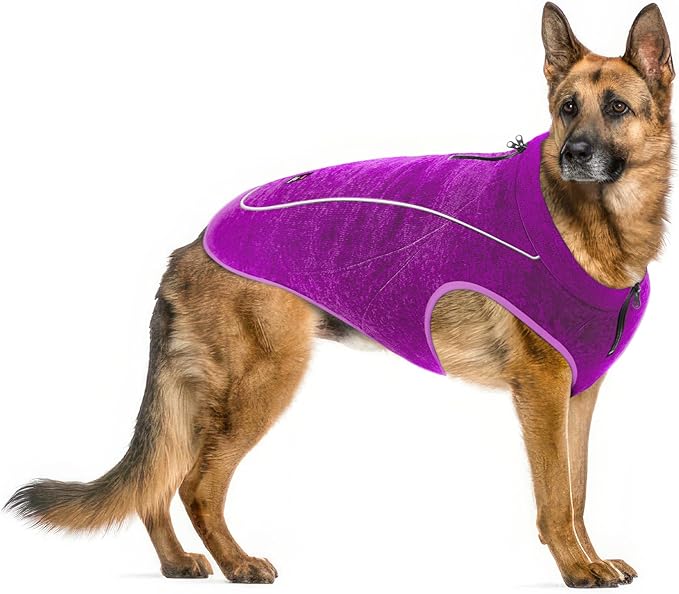Insulated Fleece Sweater for Dogs | Lightweight Warm Dog Vest | Zipper Port for Harness | Cold Weather Winter Jacket | Rain Snow Repellant Coat | Adjustable for Small Medium Large Girl Dog (Purple/XL)