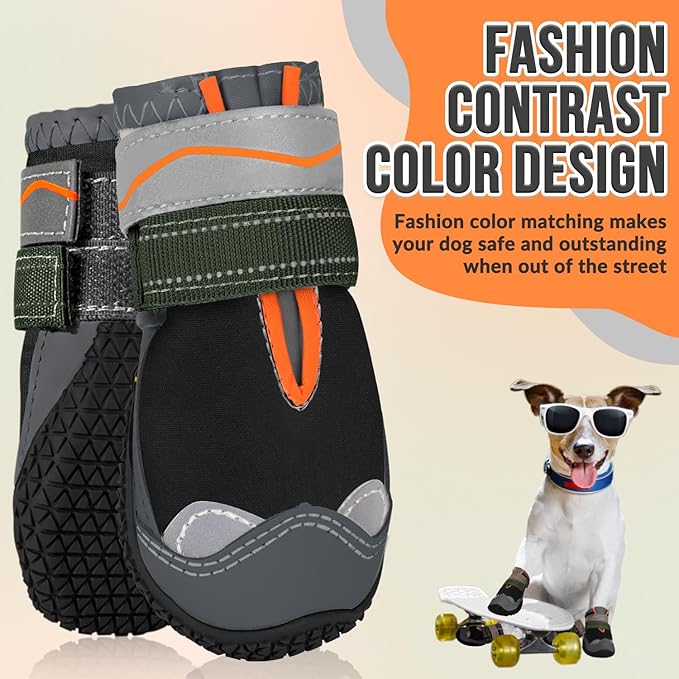SlowTon Dog Shoes for Large Small Medium Dogs - Waterproof Dog Boots for Summer Hot Pavement, Paw Protector for Outdoor Walking Winter Snow, Anti-Slip Rubber Dog Booties for Hardwood Floor (Black, 0)