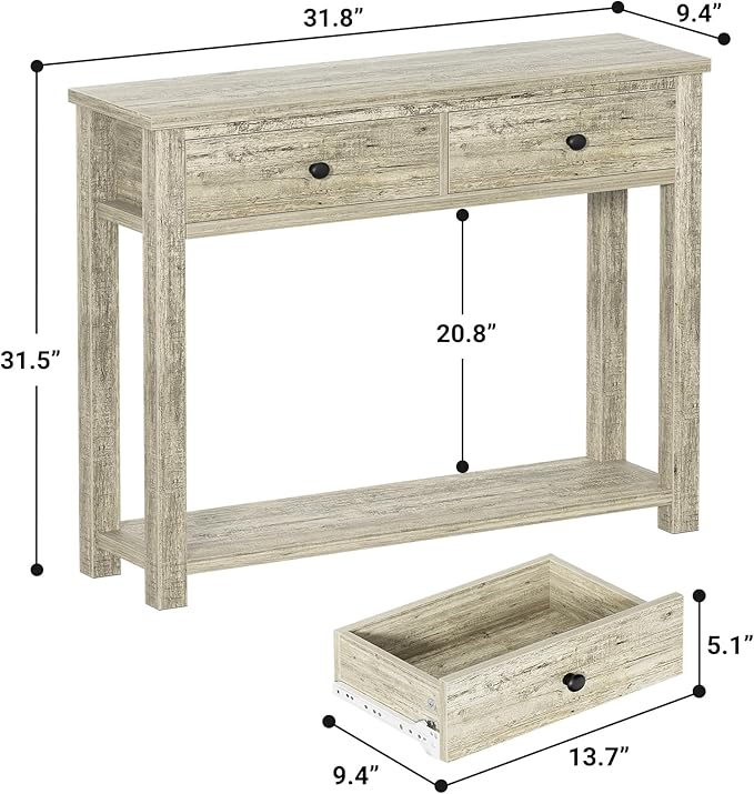 Homieasy Farmhouse Console Table with 2 Drawers, 32 Inch Small Sofa Table with Storage Shelf for Living Room, Behind Couch, Entryway Table for Hallway, Living Room, or Foyer, Light Rustic Oak