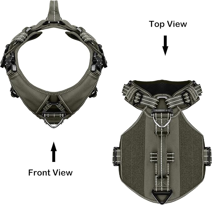 ICEFANG GN8 Tactical Dog Harness with 4X Metal Buckles for X-Large Sized Dogs,Reflective in Training Walking K9 Dog Vest,No-Pull Front Leash Clip,Adjustable Pet Harness (Green, X-Large (Pack of 1))