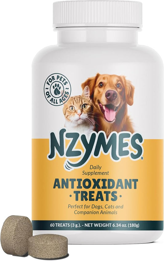 Nzymes® Antioxidant Treats - for Dogs Joints, HIPS, Paralysis, Skin, Coat, Hair Loss, Aging, Digestion, Neurological, Seizures - 60 Treats - Made in The USA