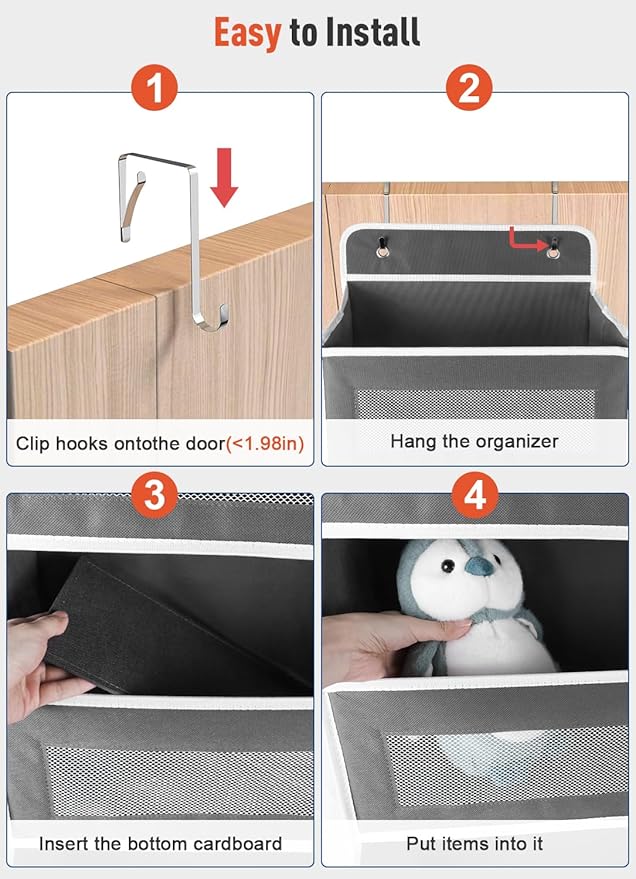 2 Pack Over The Door Organizer Storage, 5 Shelf Hanging Door with 5 Large Capacity Pockets, Anti Tilt 48 lb Load Behind Door Organizer for Bedroom, Bathroom, Pantry, Nursery