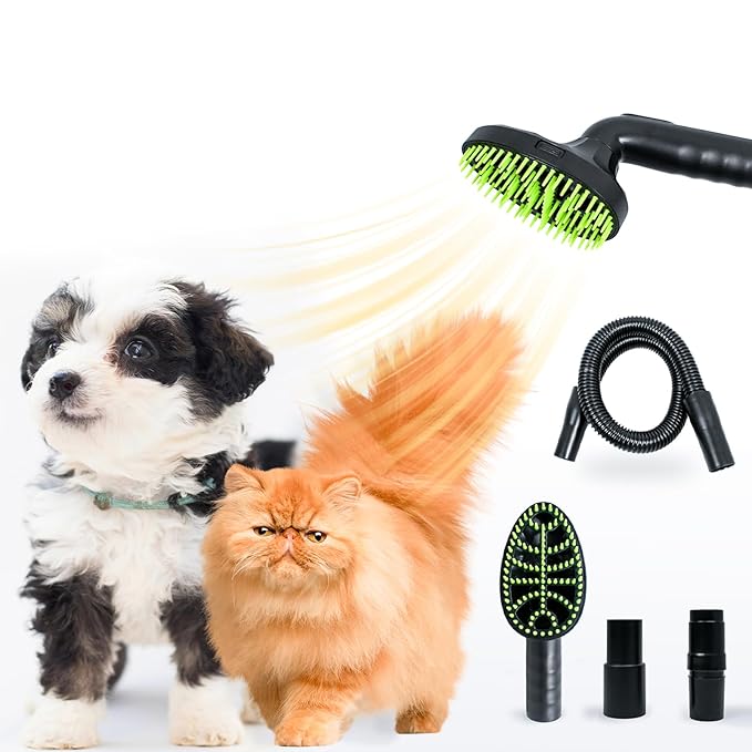 Pet Grooming Kit: Dog Brush Vacuum Attachment, Cat Brush with 1-1.5" Shedding Brush with 1m Extension Tube for Home Cleaning,Compatible with Most Round Vacuum Cleaners