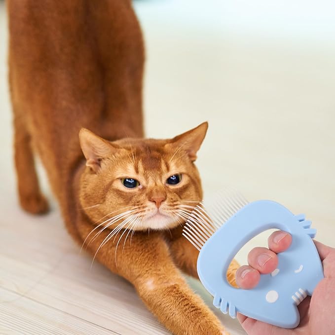 GANAZONO 3pcs Pet Hair Removal Comb Set with Silicone Handle, Portable Dog and Cat Massage Grooming Brushes for Shedding Control, Household Compact Hair Combs for Cats and Dogs
