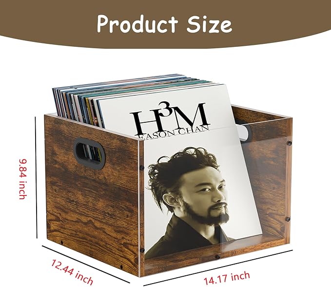 X-cosrack Acrylic Vinyl Record Storage Crate, Visible Record Holder Crate, Classic Cube Album Storage Box, Record Shelf Organizer with Handle Great for Storing Vinyl Record LP's/Albums