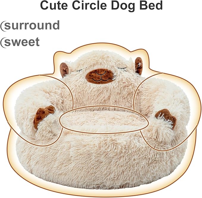 Jiupety Calming Dog and Cat Bed, Cozy Donut Cute Small Dog Beds, Anti Anxiety Round S(20" × 20" × 8") Size for Pets up to 12 lbs, Camel