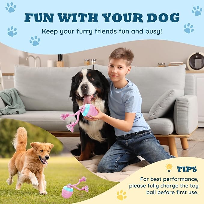 Interactive Dog Toys Ball - New Upgraded Chase Buddy Dog Toy for Small Dogs, Automatic Moving and Rolling Dogs Ball for Boredom, USB Rechargeable(Pink)
