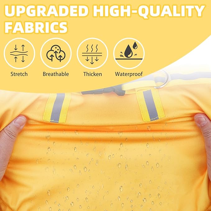 PUPTECK Dog Raincoat with Hood & Harness Built-in, Waterproof Dog Rain Jacket Slicker Poncho Reflective Vest Clothes for Rainy Snowy Winter Cold Days, Yellow M
