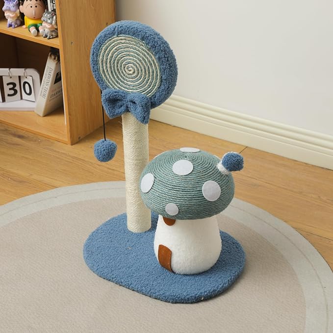 Doggie&Kittie Cat Scratching Post Cute Kitten Scratching Board Kitty Toys Mushroom Lollipop Cat Scratcher Furniture Cat Climber Climbing Tower for Indoor Cats Sisal Material (Blue)