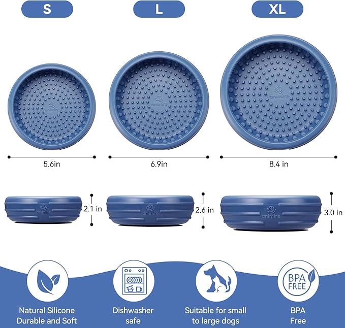 Dog Lick Bowl, Animire Freeze Lick Mat for Dogs, Non-Slip Slow Feeder Licking Bowl Enrichment Treat for Distraction Anxiety Relief, Food Grade Silicone, Dishwasher Safe(Dark Blue,XL)