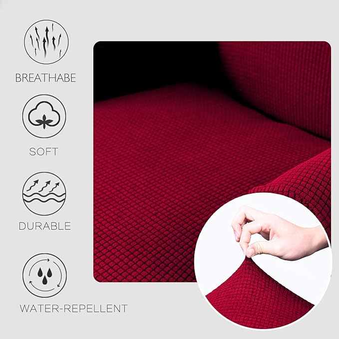 Granbest Premium Water Repellent Wingback Chair Cover 2-Piece High Stretch Jacquard Fabric Wing Back Chair Slipcovers (Wing Chair Cover, Wine Red)