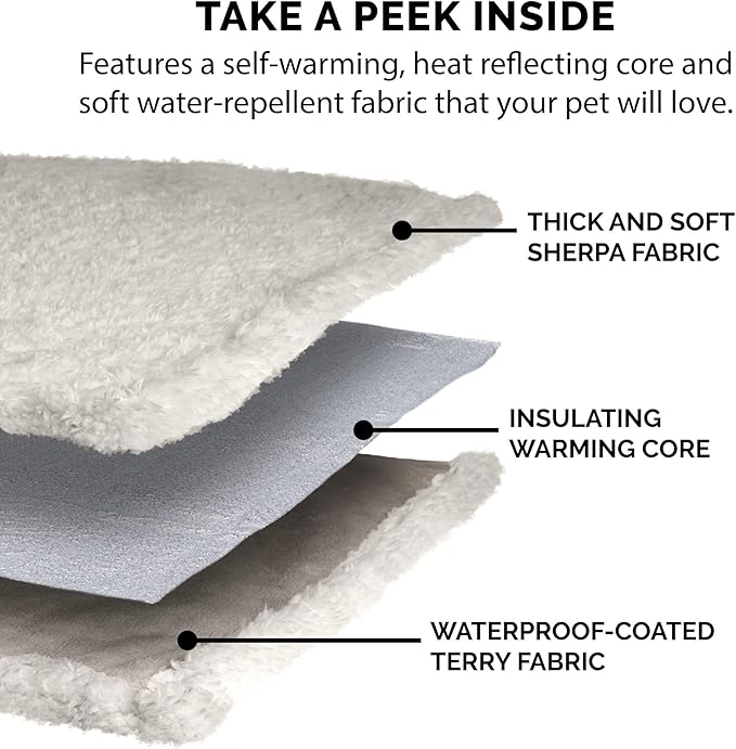 Furhaven Waterproof & Self-Warming Throw Blanket for Dogs & Indoor Cats, Washable & Reflects Body Heat - Soft-Edged Terry & Sherpa Dog Blanket - Dove, Small