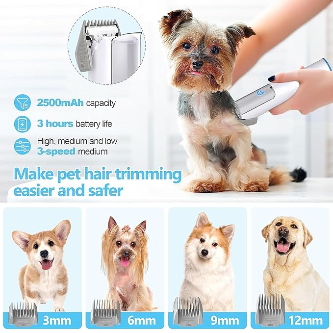 Garvee Pet Grooming Vacuum Suction 99% Pet Hair, Dog Grooming kit with 2 L Large Dust Cup, Low Noise Dog Hair Remover for Shedding Grooming with 5 Grooming Tools, 13.4 Kpa Super Suction